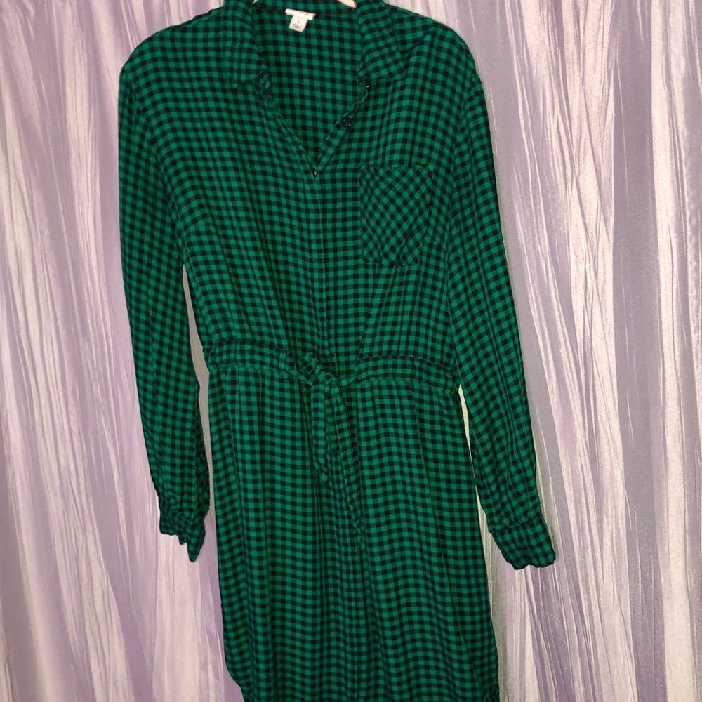 Target Long Sleeve Dress Green & Black Plaid Sz L